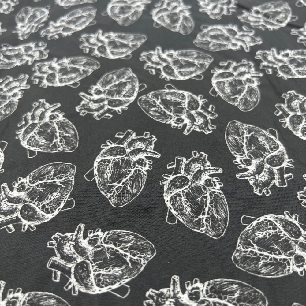 Anatomical Heart Cotton Fabric HodgePodgeBricolage Black & White 7+‎ Yards